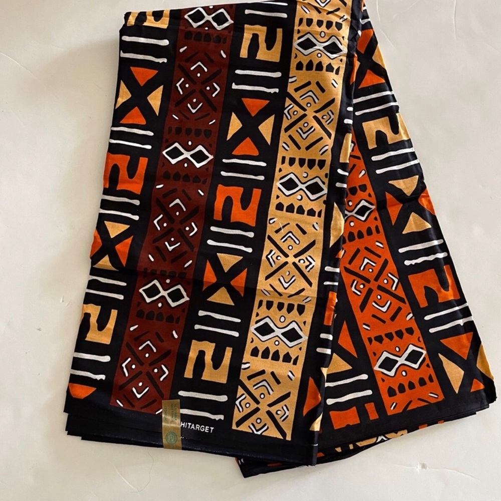 Orange and Brown Multicolor Tribal Print Cotton Fabric